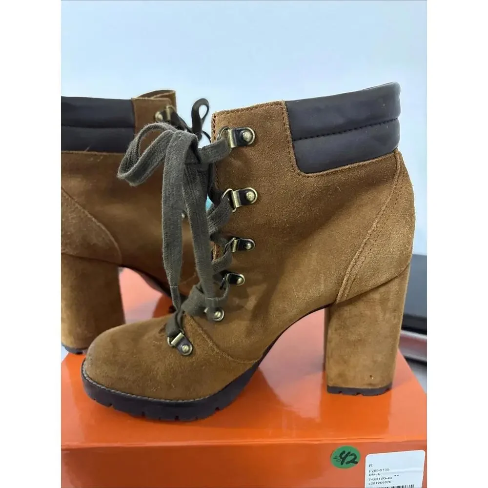 Sam Edelman Carolena Brown‎ Suede Lace Up Ankle Hiker Booties Women’s Size 7.5